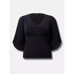 Torrid Black Studio Knit V-Neck Quarter Sleeve Shirred Top Size 3
